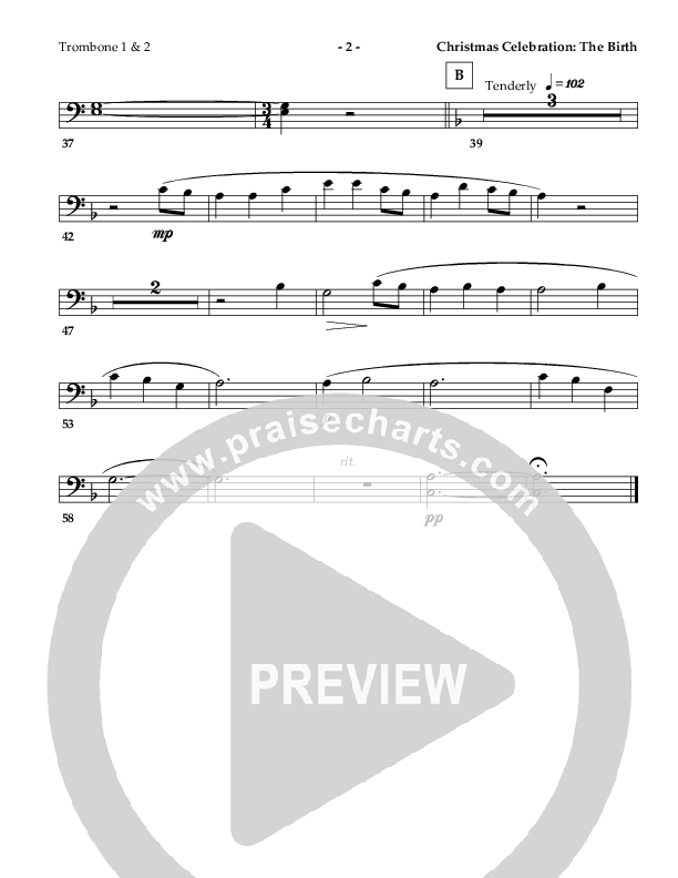 Christmas Celebration - The Birth (with Infant Holy Infant Lowly) (Instrumental) Trombone 1/2 ()