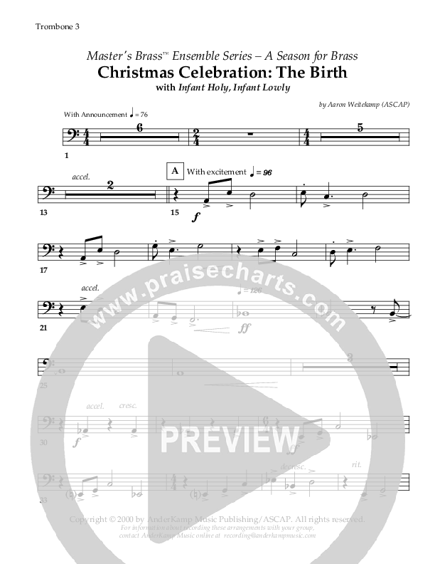 Christmas Celebration - The Birth (with Infant Holy Infant Lowly) (Instrumental) Trombone 3 ()