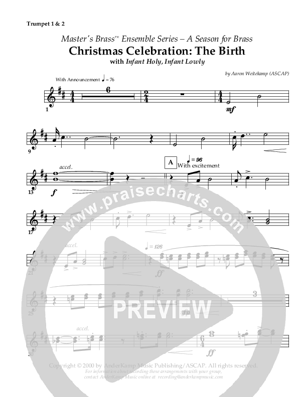 Christmas Celebration - The Birth (with Infant Holy Infant Lowly) (Instrumental) Trumpet 1,2 ()