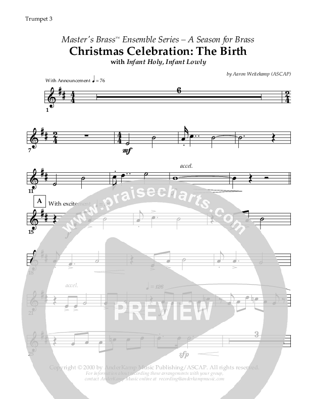 Christmas Celebration - The Birth (with Infant Holy Infant Lowly) (Instrumental) Trumpet 3 ()