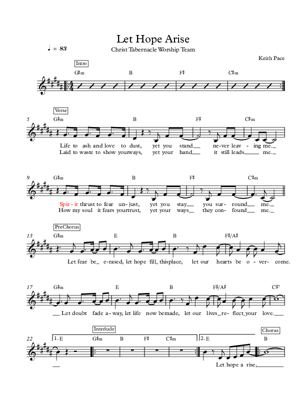 Let Hope Arise Lead Sheet (Keith Pace)