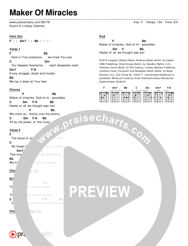 Maker Of Miracles Chords & Lyrics (Austin & Lindsey Adamec)
