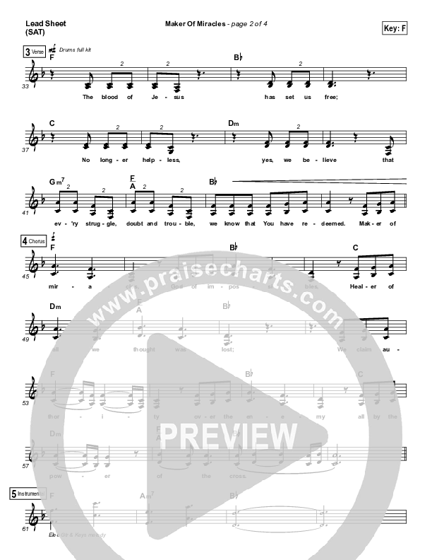 Maker Of Miracles Lead Sheet (SAT) (Austin & Lindsey Adamec)