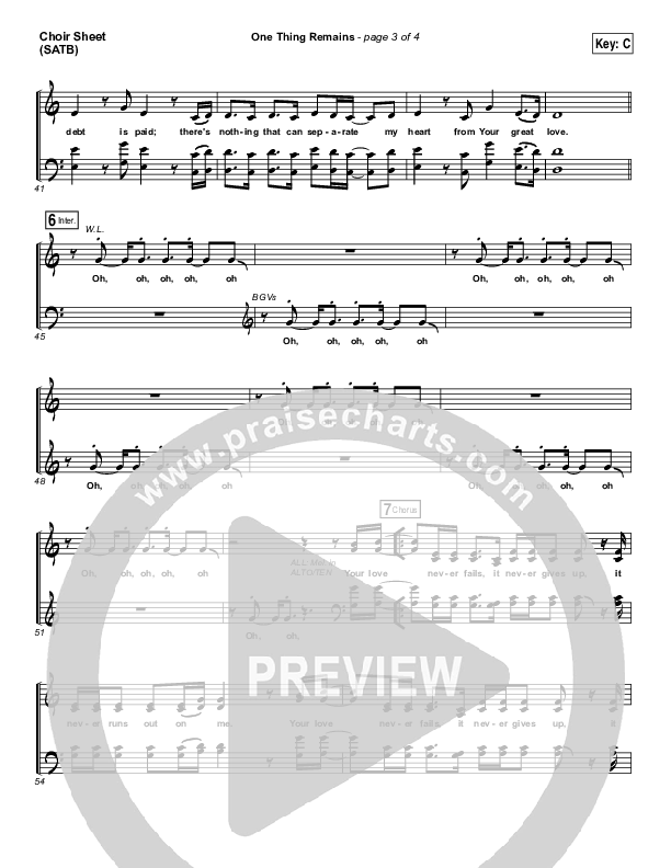 One Thing Remains Choir Vocals (SATB) (Israel Houghton)