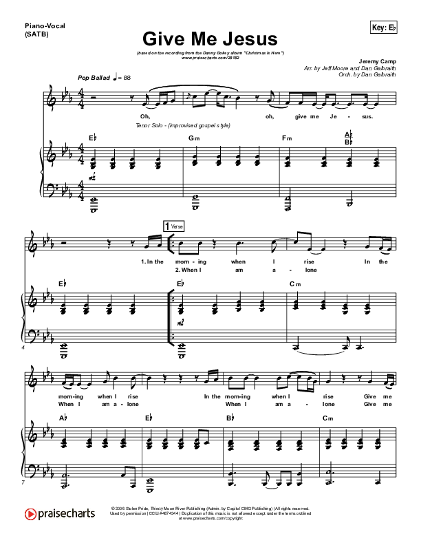 Give Me Jesus Piano/Vocal (SATB) (Danny Gokey)