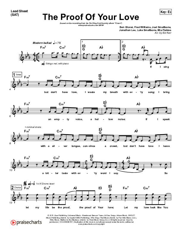 Proof Of Your Love Lead Sheet (SAT) (for KING & COUNTRY)