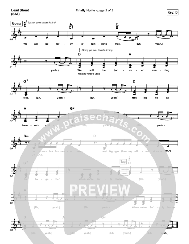 Finally Home Lead Sheet (SAT) (Jeremy Camp)