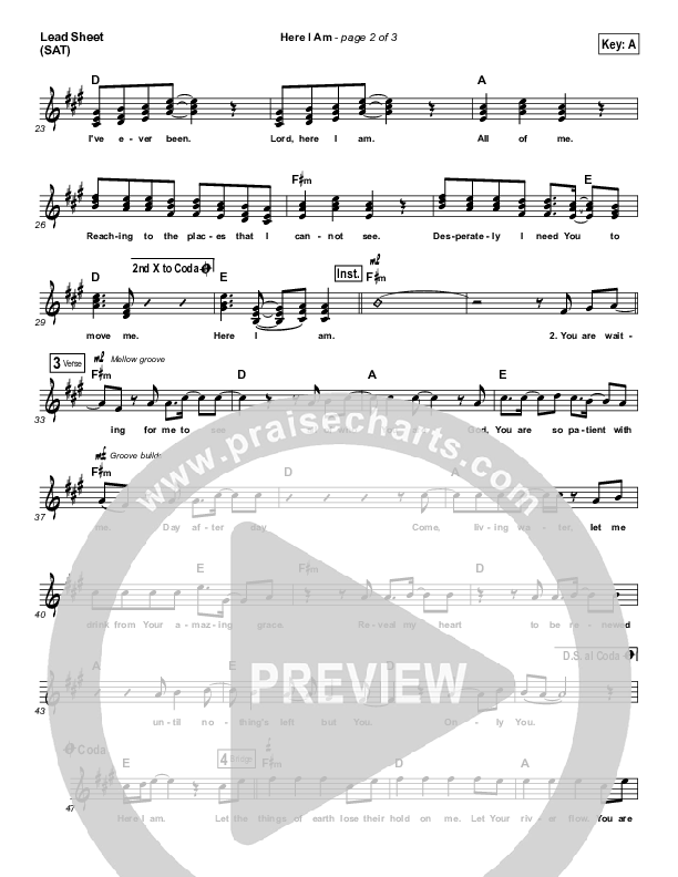 Here I Am Lead Sheet (Jeremy Camp)