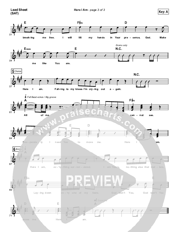 Here I Am Lead Sheet (SAT) (Jeremy Camp)