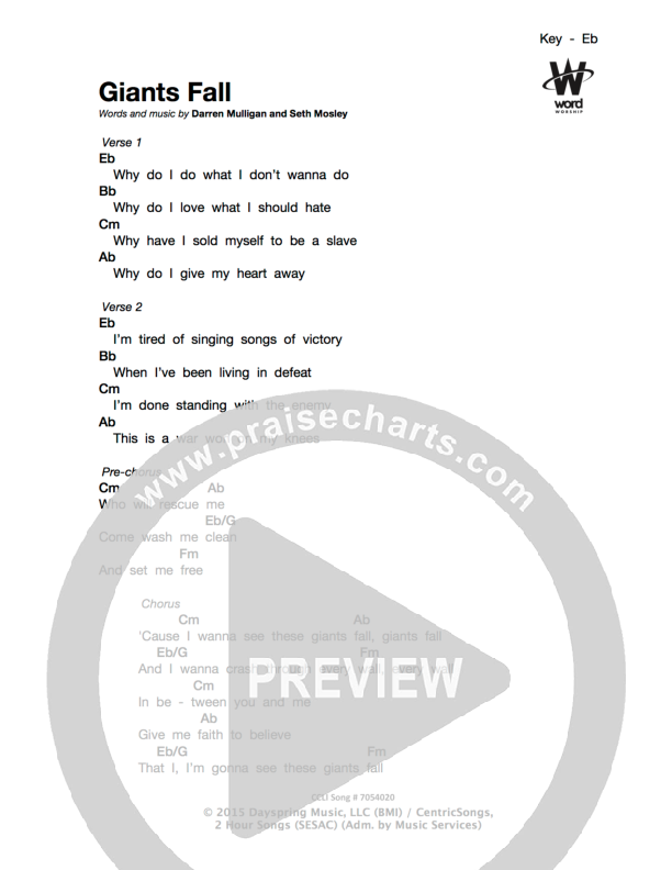 Giants Fall Chords PDF (We Are Messengers) - PraiseCharts