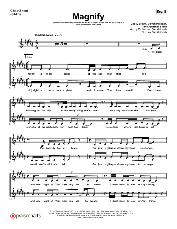 Magnify Choir Sheet (SATB) (We Are Messengers)