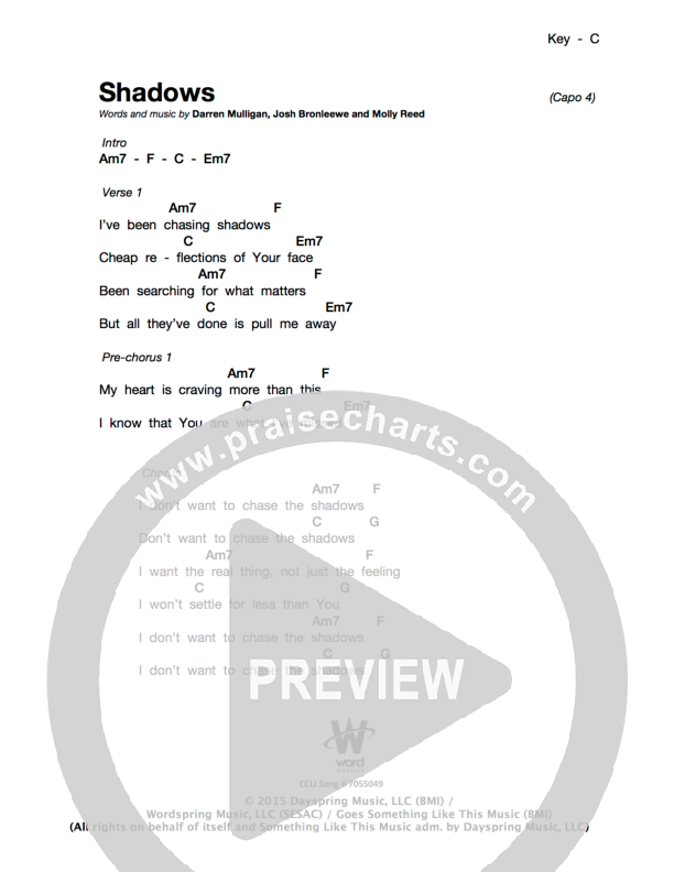 Shadows Chords & Lyrics (We Are Messengers)