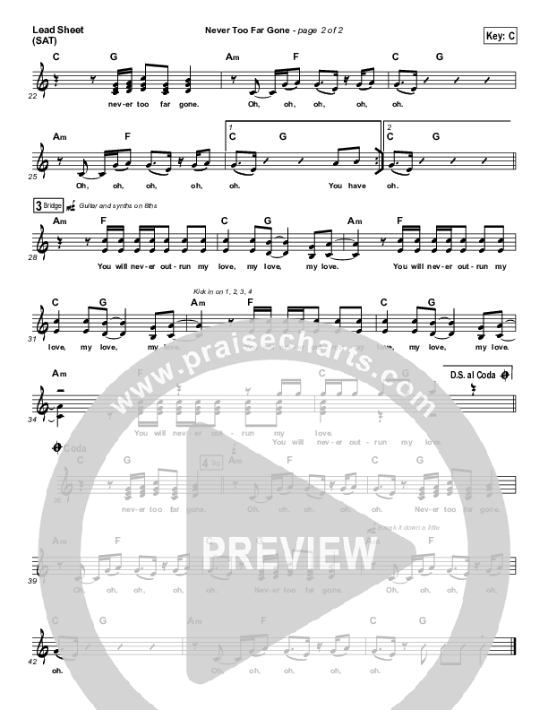 Never Too Far Gone Lead (SAT) (Jordan Feliz)