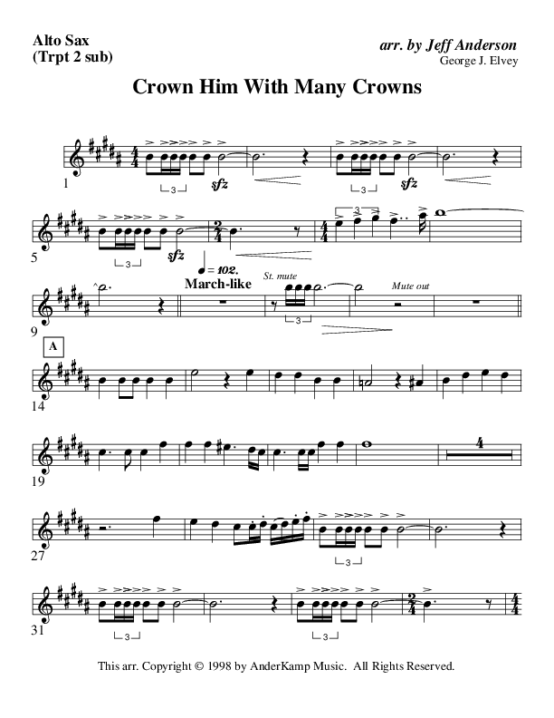 Crown Him With Many Crowns (Instrumental) Alto Sax (AnderKamp Music)