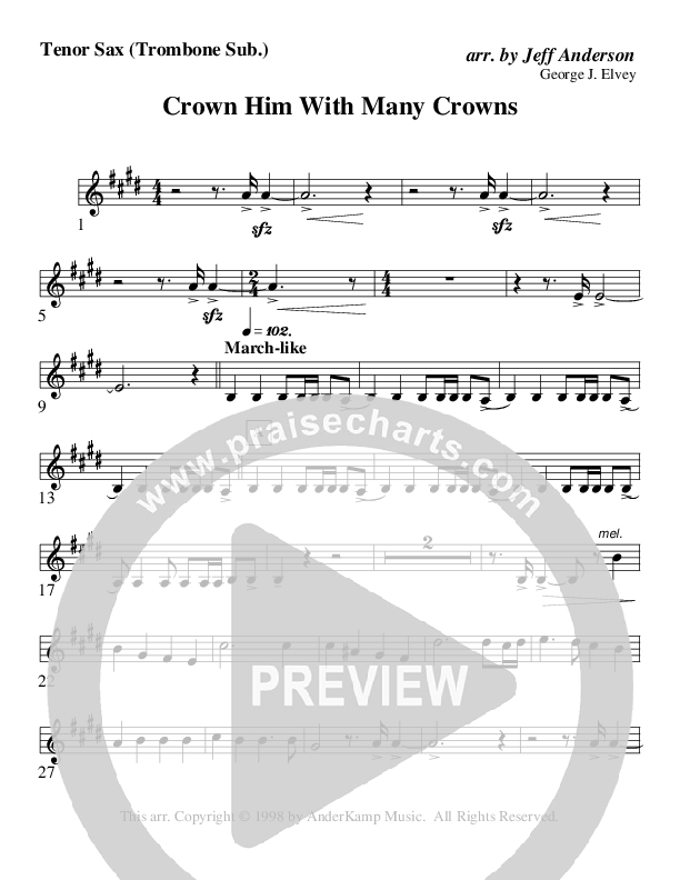 Crown Him With Many Crowns (Instrumental) Tenor Sax 2 (AnderKamp Music)