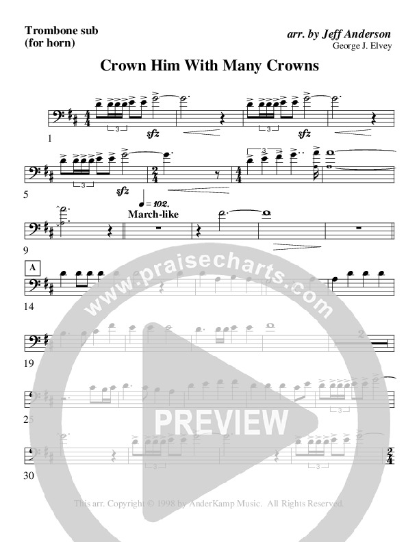 Crown Him With Many Crowns (Instrumental) Trombone 2 (AnderKamp Music)