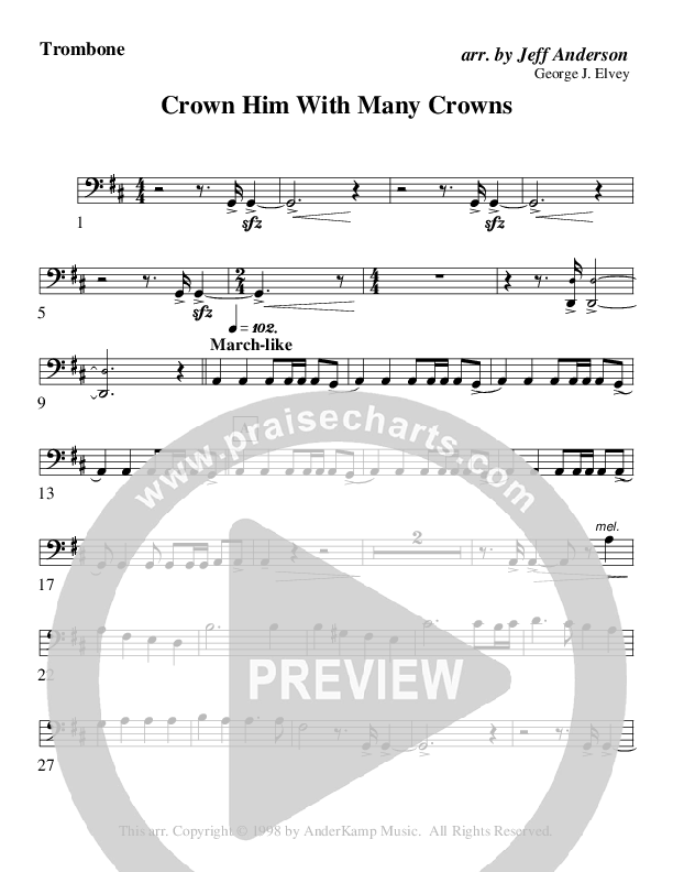 Crown Him With Many Crowns (Instrumental) Trombone (AnderKamp Music)