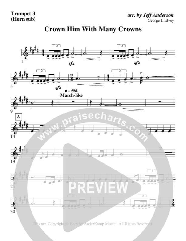 Crown Him With Many Crowns (Instrumental) Trumpet 3 (AnderKamp Music)