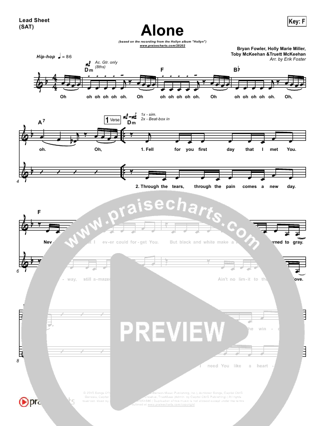 Alone Sheet Music PDF (Hollyn) - PraiseCharts