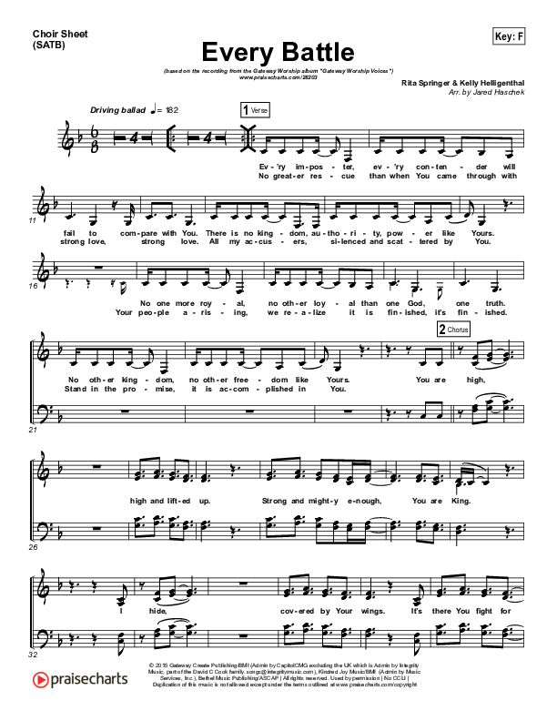 Every Battle Choir Sheet (SATB) (Gateway Worship Voices / Rita Springer)