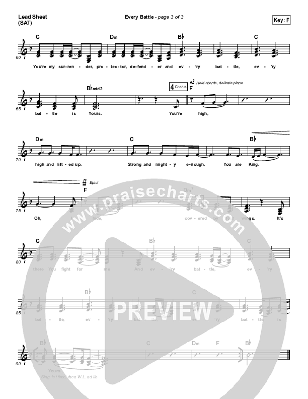 Every Battle Lead Sheet (SAT) (Gateway Worship Voices / Rita Springer)