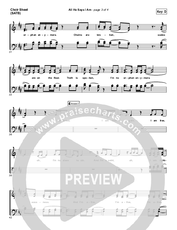 All He Says I Am Choir Sheet (SATB) (Gateway Worship Voices / Anna Byrd)