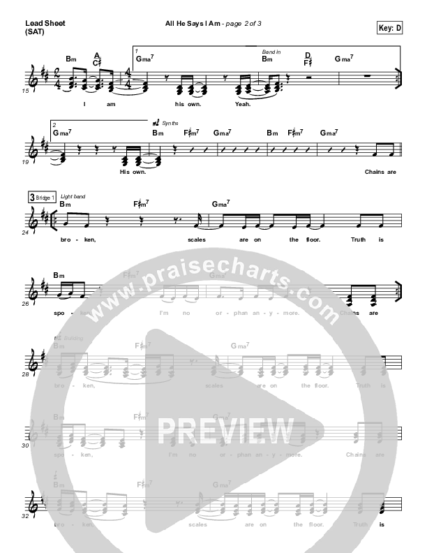 All He Says I Am Lead Sheet (SAT) (Gateway Worship Voices / Anna Byrd)