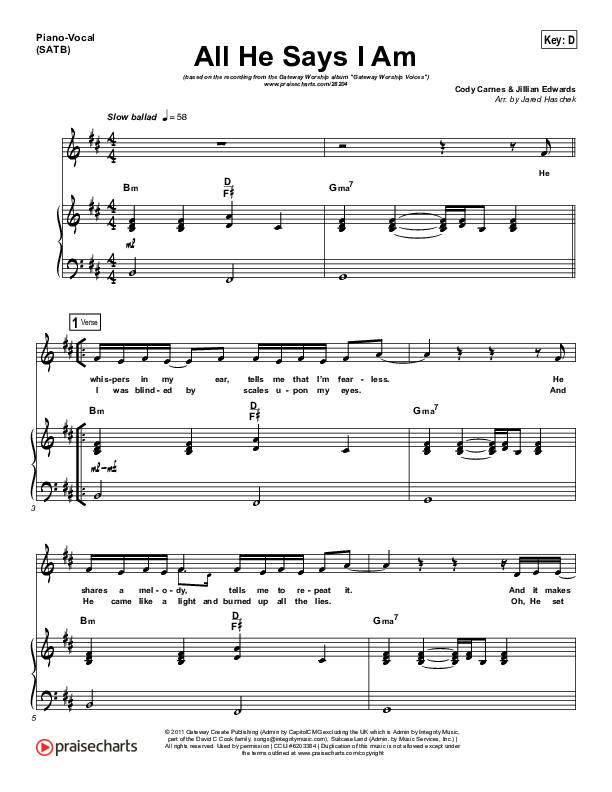 All He Says I Am Piano/Vocal (SATB) (Gateway Worship Voices / Anna Byrd)