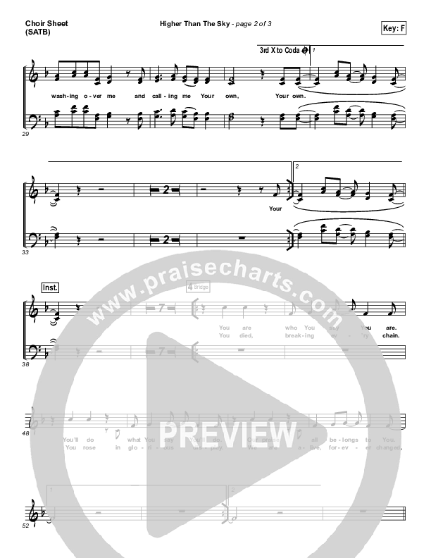 Higher Than The Sky Choir Sheet (SATB) (Gateway Worship Voices / Melissa Jackson)