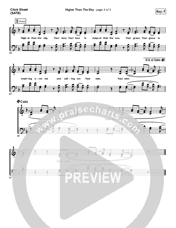 Higher Than The Sky Choir Sheet (SATB) (Gateway Worship Voices / Melissa Jackson)