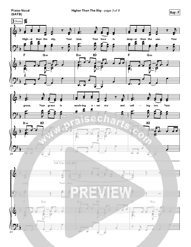 Higher Than The Sky Piano/Vocal (SATB) (Gateway Worship Voices / Melissa Jackson)
