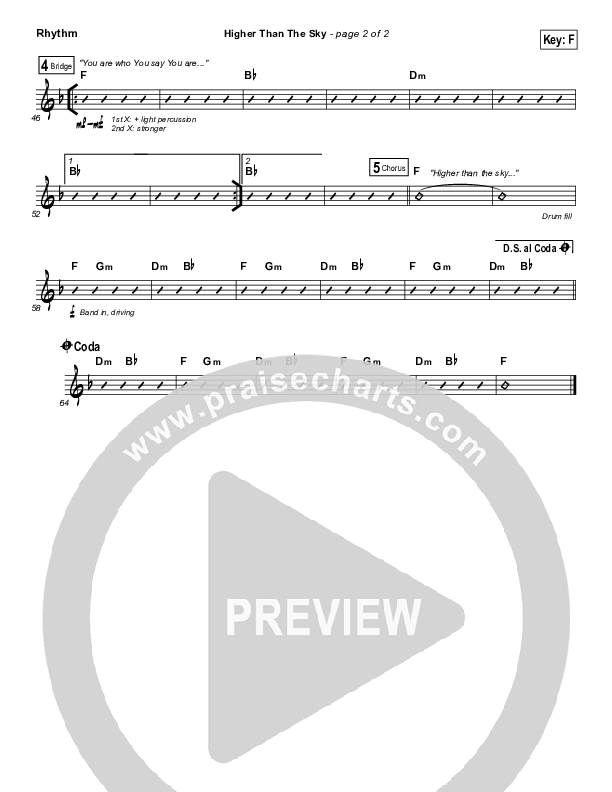 Higher Than The Sky Rhythm Chart (Gateway Worship Voices / Melissa Jackson)
