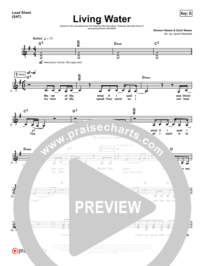 Living Water Sheet Music PDF (Gateway Worship Voices / Lauren Dunn ...