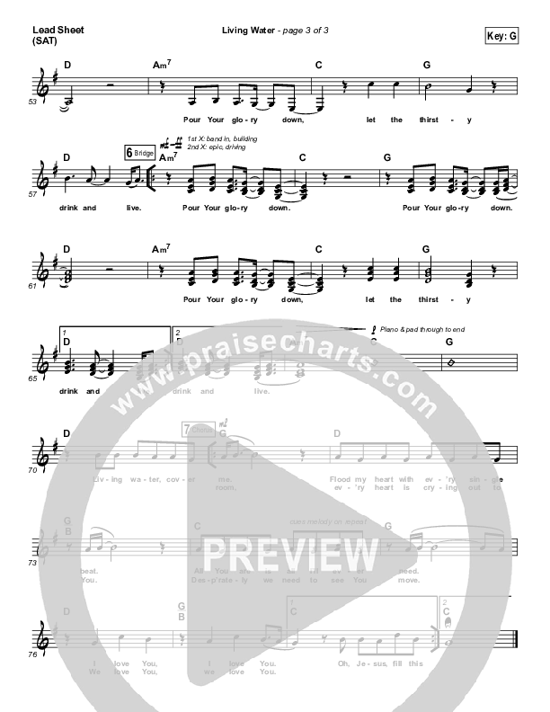 Living Water Lead Sheet (SAT) (Gateway Worship Voices / Lauren Dunn)