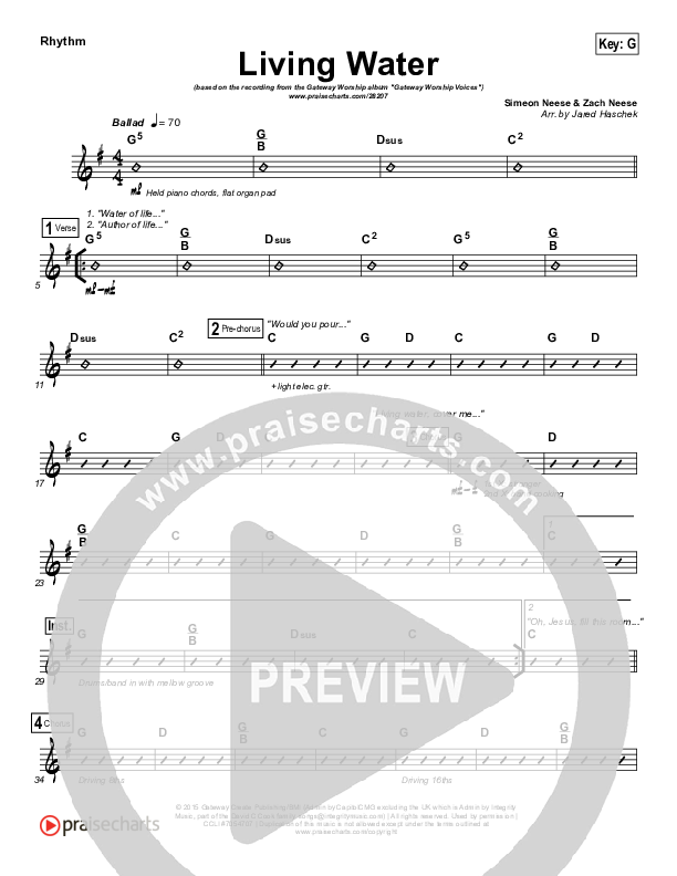 Living Water Rhythm Chart (Gateway Worship Voices / Lauren Dunn)