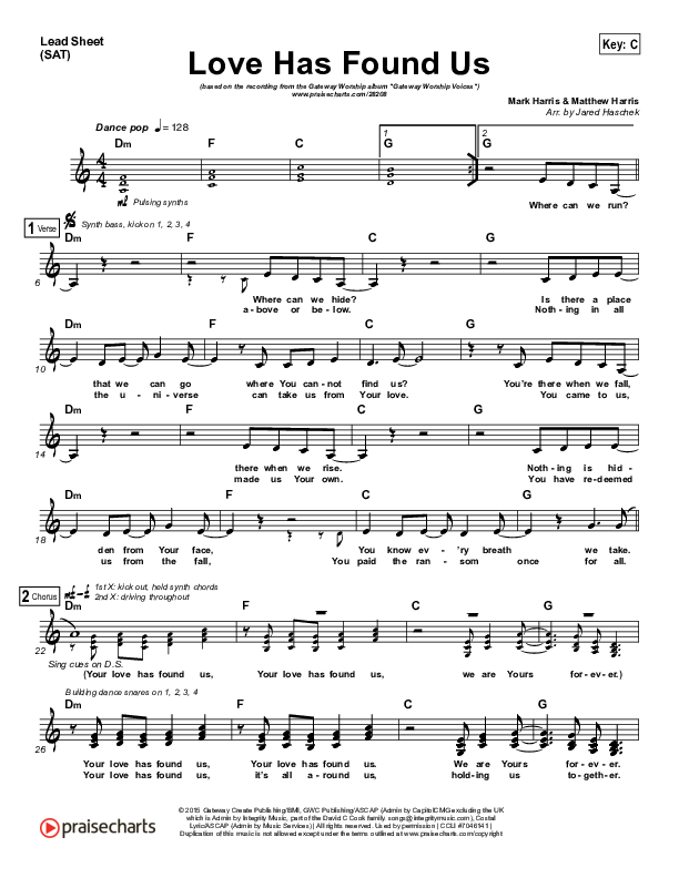 Love Has Found Us Lead Sheet (SAT) (Gateway Worship Voices / Anna Byrd)