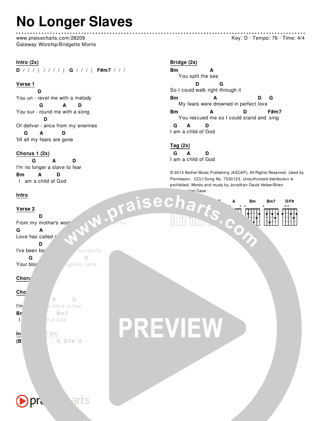 No Longer Slaves Chords & Lyrics (Gateway Worship Voices / Bridgette Morris)