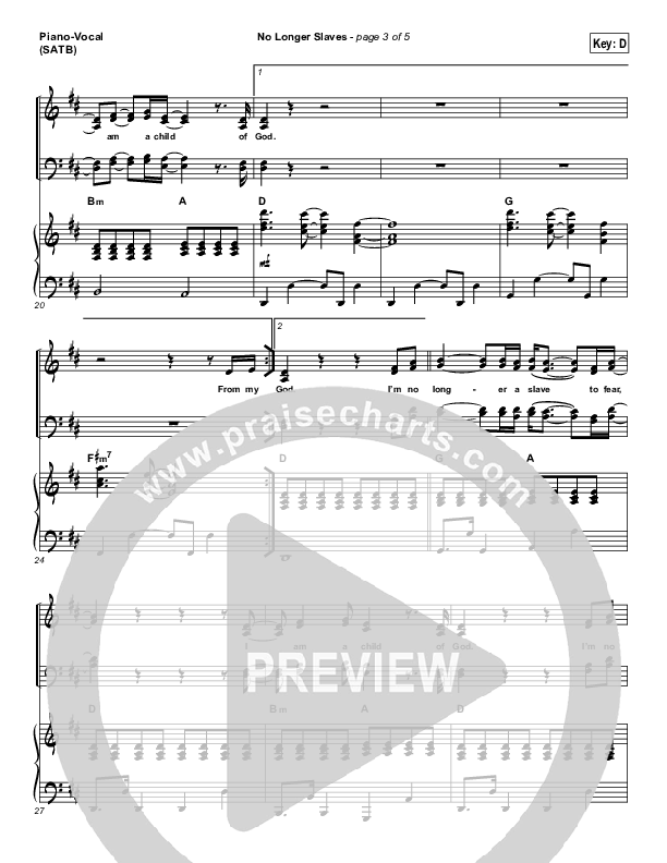 No Longer Slaves Piano/Vocal (SATB) (Gateway Worship Voices / Bridgette Morris)