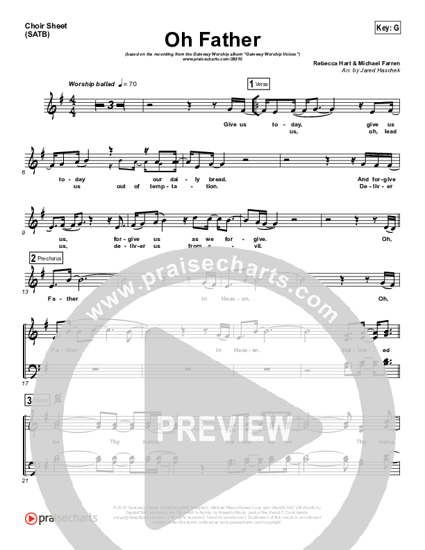 Oh Father Choir Sheet (SATB) (Gateway Worship Voices / Rebecca Hart)
