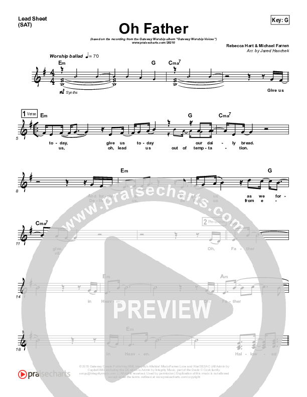 Oh Father Lead Sheet (SAT) (Gateway Worship Voices / Rebecca Hart)