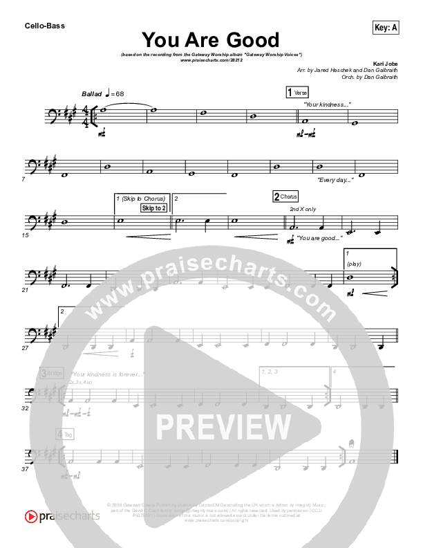 You Are Good Cello/Bass (Gateway Worship Voices / Kari Jobe)