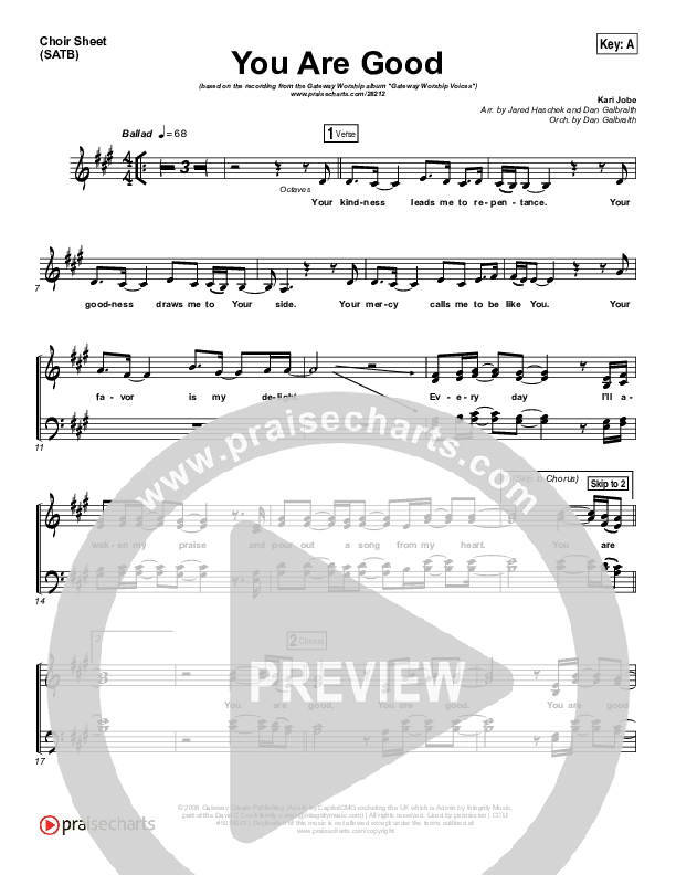 You Are Good Choir Sheet (SATB) (Gateway Worship Voices / Kari Jobe)