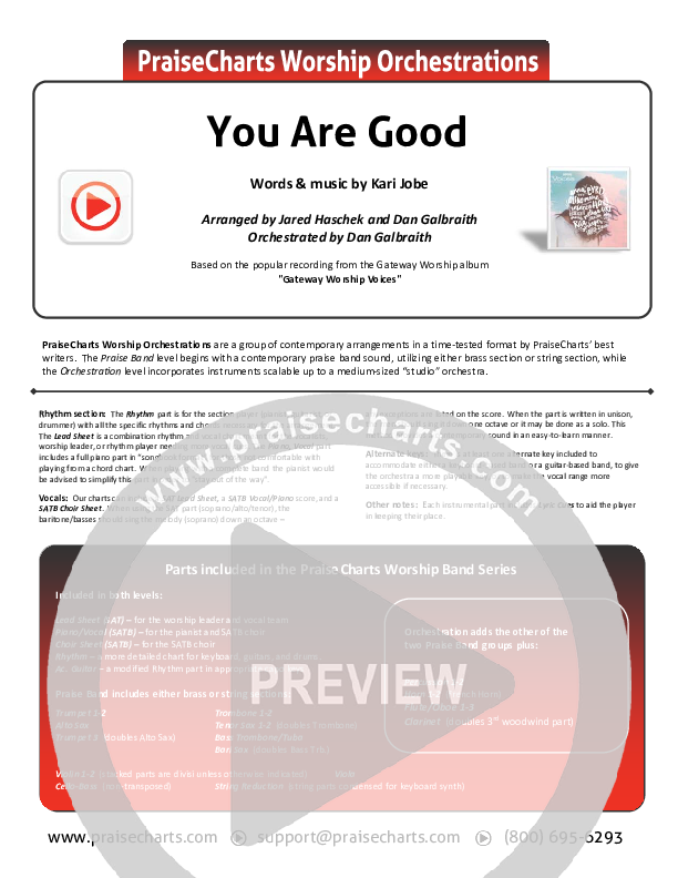 You Are Good Cover Sheet (Gateway Worship Voices / Kari Jobe)