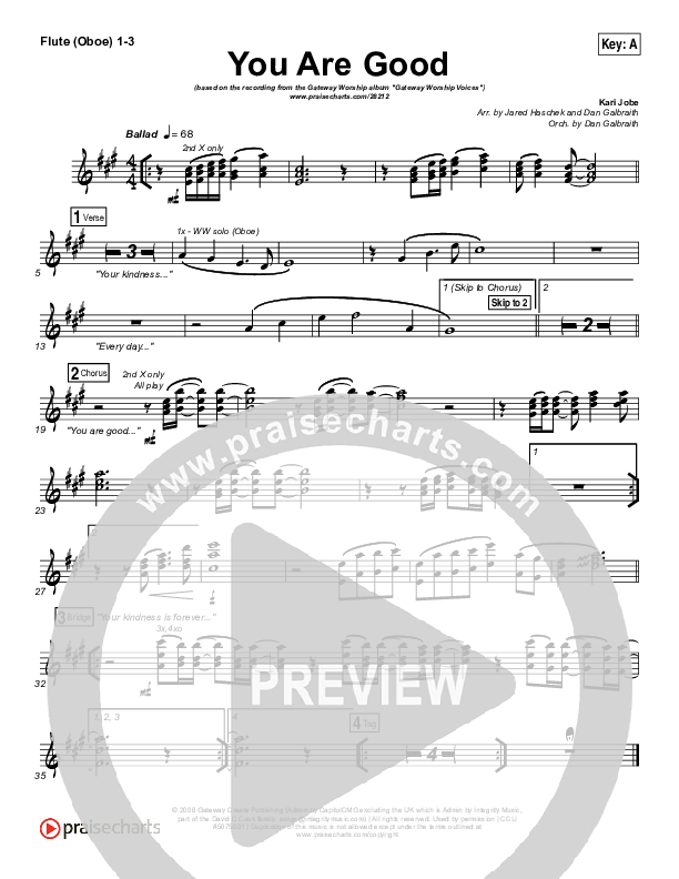 You Are Good Flute/Oboe 1/2/3 (Gateway Worship Voices / Kari Jobe)