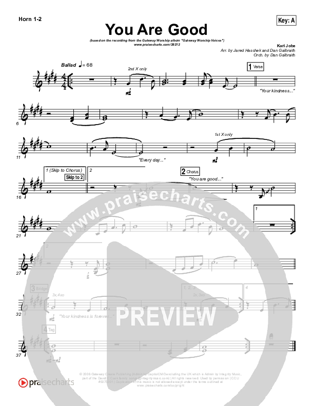 You Are Good French Horn 1/2 (Gateway Worship Voices / Kari Jobe)