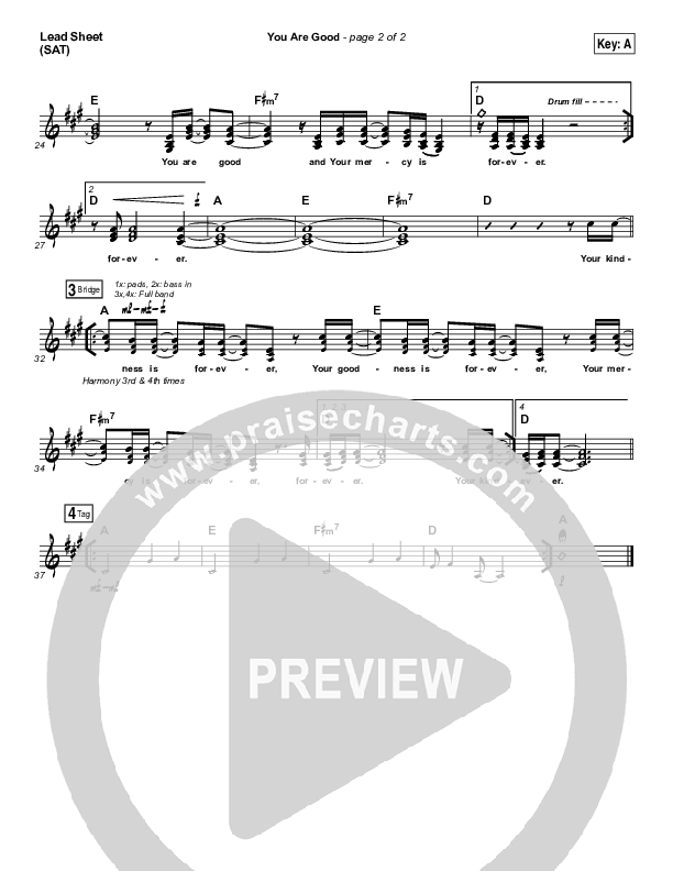 You Are Good Lead Sheet (SAT) (Gateway Worship Voices / Kari Jobe)