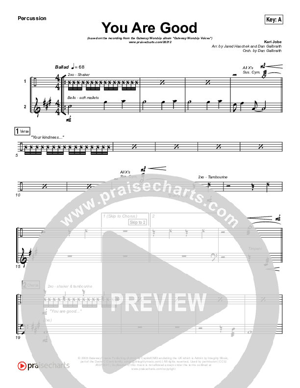 You Are Good Percussion (Gateway Worship Voices / Kari Jobe)