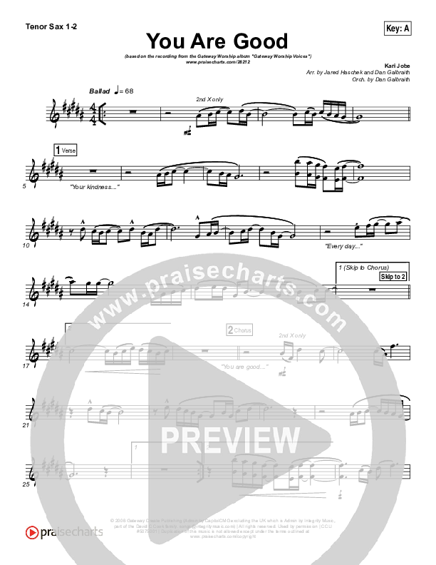 You Are Good Tenor Sax 1/2 (Gateway Worship Voices / Kari Jobe)