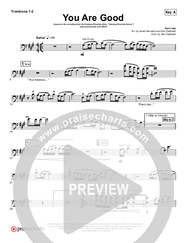 You Are Good Trombone 1/2 (Gateway Worship Voices / Kari Jobe)