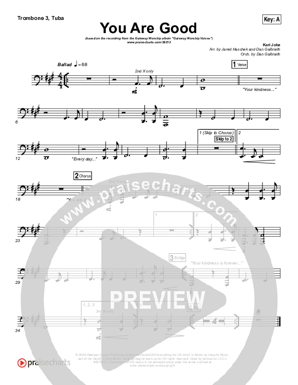 You Are Good Trombone 3/Tuba (Gateway Worship Voices / Kari Jobe)